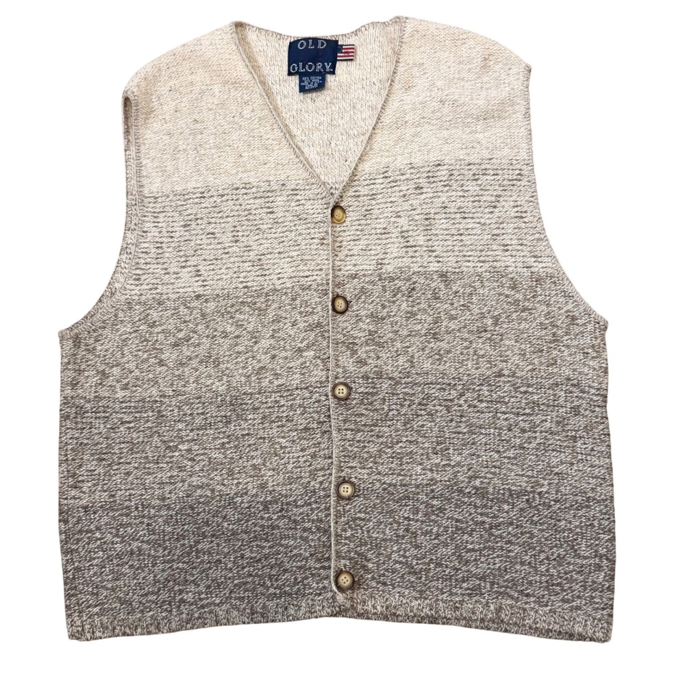 Old Glory Vintage 1990s Grandpa Sweater Vest XL Made in USA Wool Blend Oatmeal